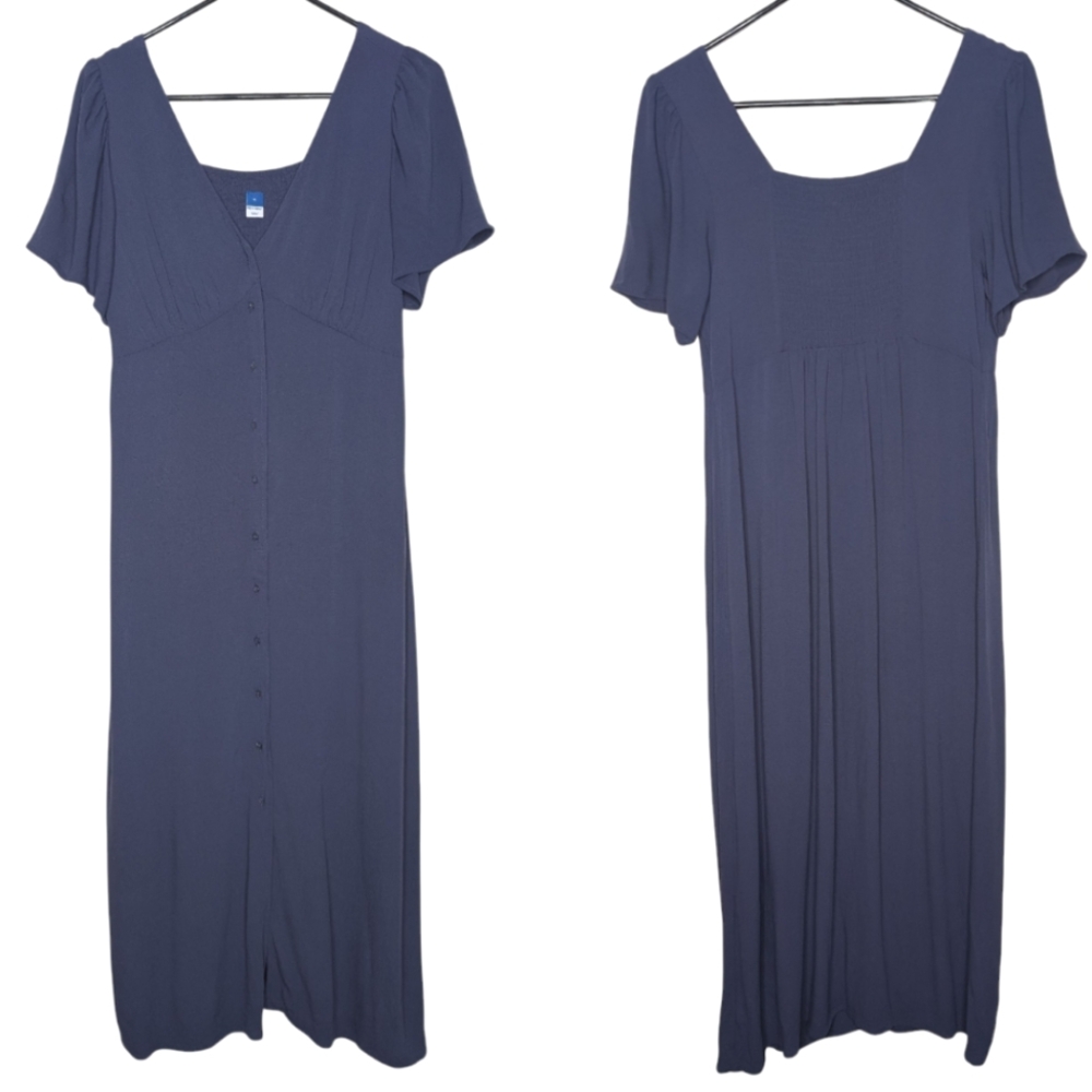 Old Navy Waist-Defined Midi Dress Short Flowy Sleeve Button Down V Neck Small